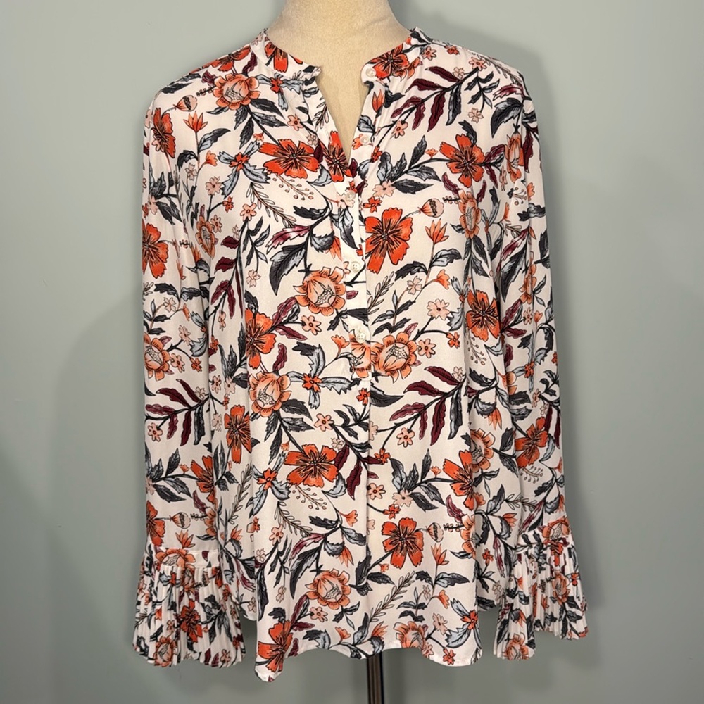Ann Taylor Floral Blouse - Orange and Black